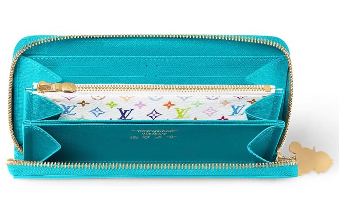 Louis Vuitton x Takashi Murakami Portefeuille Zippy Kabira Bleu zip or logo lv pochette blanche