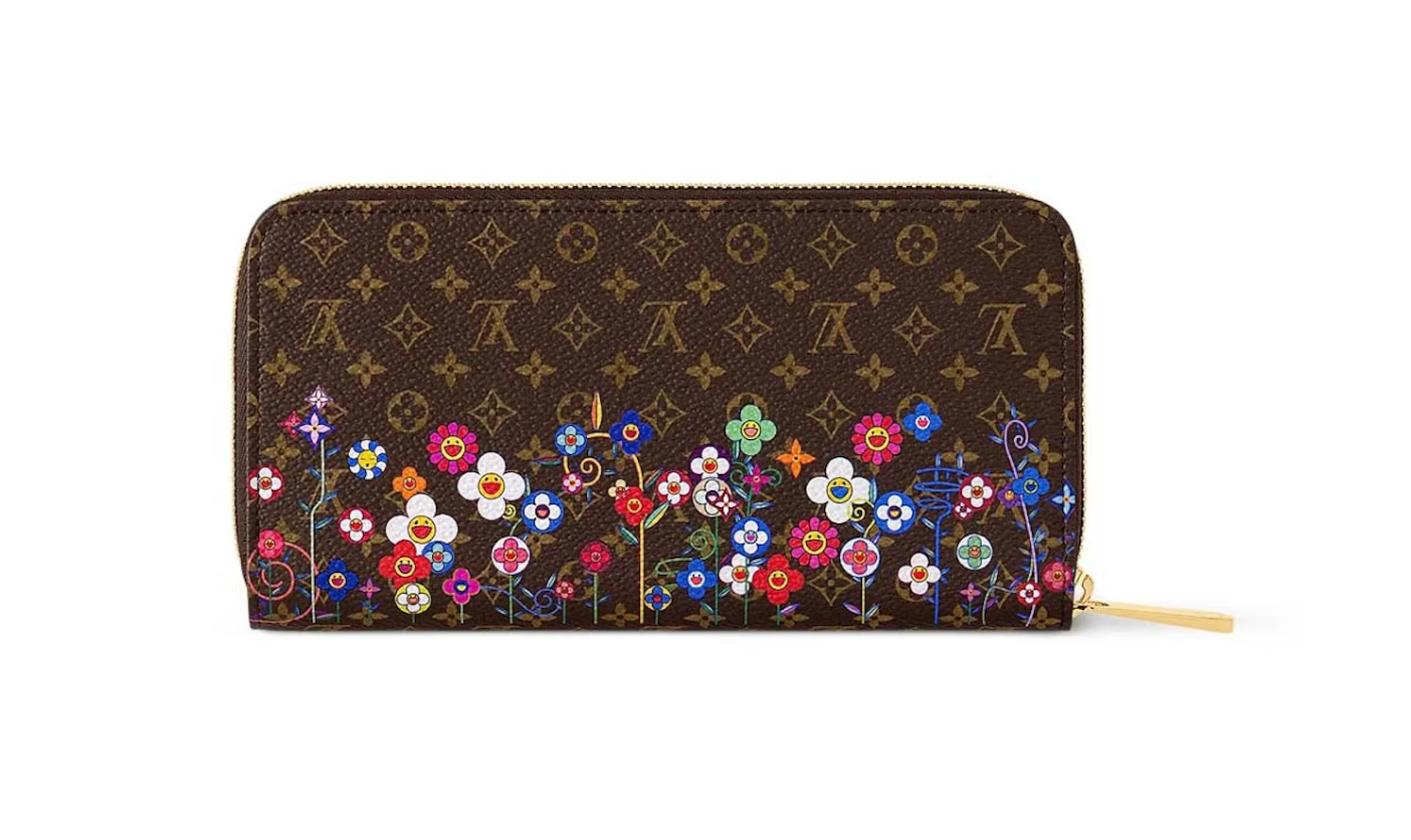 Louis Vuitton x Takashi Murakami Portefeuille Zippy Monogramme marron cuir fleurs 
