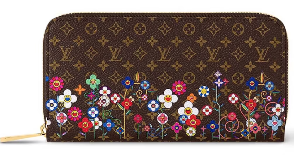 Louis Vuitton x Takashi Murakami Portefeuille Zippy Monogramme fleur marron cuir multicolore zip or
