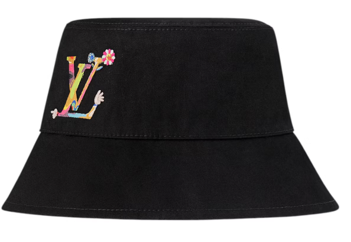 Louis Vuitton x Takashi Murakami Reversible Superflat Bucket Hat Black logo fleurs multicolors noir bob