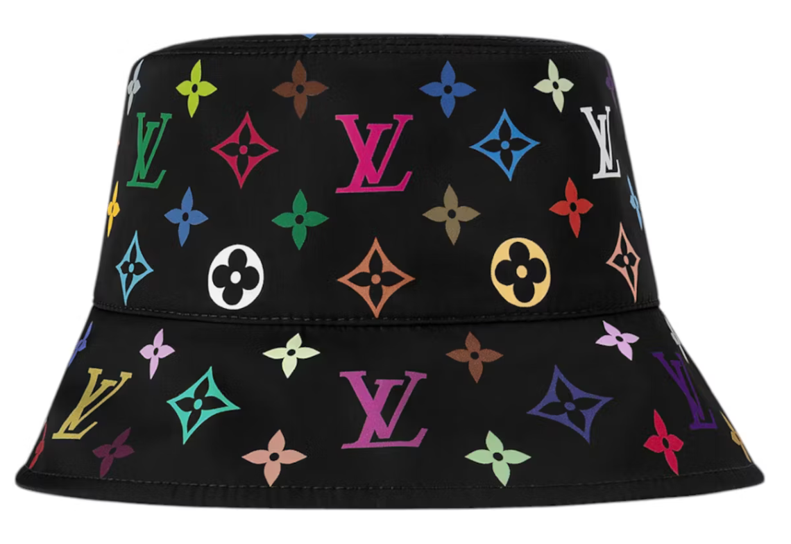 Louis Vuitton x Takashi Murakami Reversible Superflat Bucket Hat Black fleurs logo multicolors fleurs