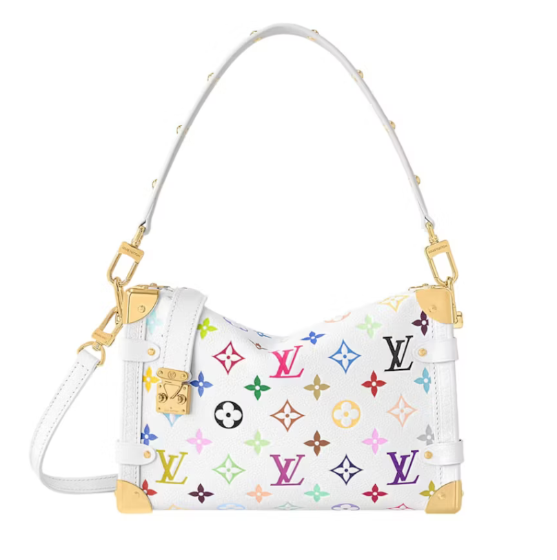 Louis Vuitton x Takashi Murakami Side Trunkb blanc logo couleurs fleurs lanière
