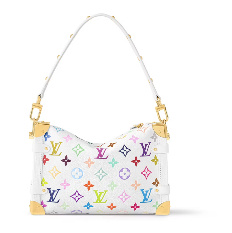 Louis Vuitton x Takashi Murakami Side Trunk logo fleurs blanc or lanière 