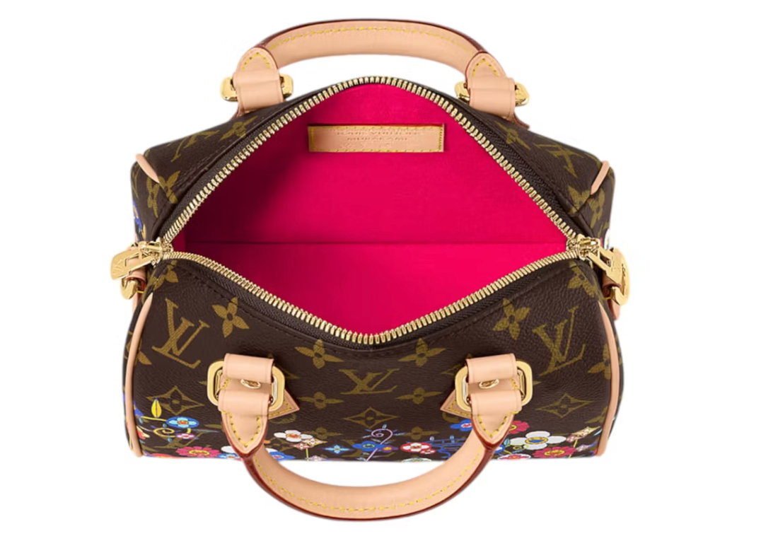Louis Vuitton x Takashi Murakami Speedy Bandouliere 20 Monogram intérieur rose zip or logo fleurs icône