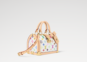 Louis Vuitton x Takashi Murakami Speedy Trunk 20 Multicolored en toile Monogram Multicolore avec garnitures en cuir naturel, structure inspirée des malles, poignées en cuir et bandoulière amovible.