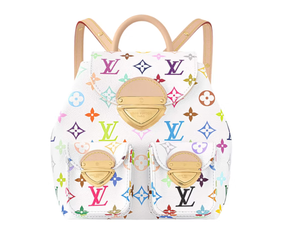 Louis Vuitton x Takashi Murakami Venice Backpack White Multicolored fleurs logo couleurs multicolors LV blanc beige poche or