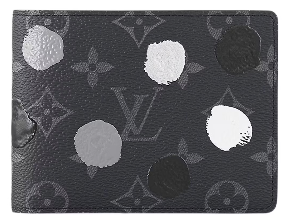 Louis Vuitton x Yayoi Kusama Multiple Wallet noir tache blanche logo icône gris 