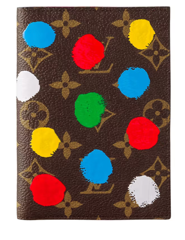 Louis Vuitton x Yayoi Kusama Passport Cover tache logo icône rouge blanc bleu jaune vert marron portefeuille