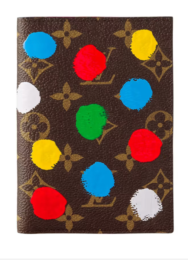 Louis Vuitton x Yayoi Kusama Passport Cover tache logo icône rouge blanc bleu jaune vert marron portefeuille