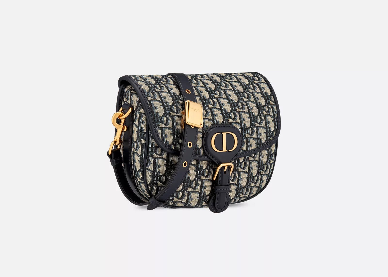 Dior Bobby Medium Blue Dior Oblique Jacquard M9319UTZQ_M928, sac à rabat en toile monogrammée bleue et beige, cuir bleu marine et fermoir CD doré.