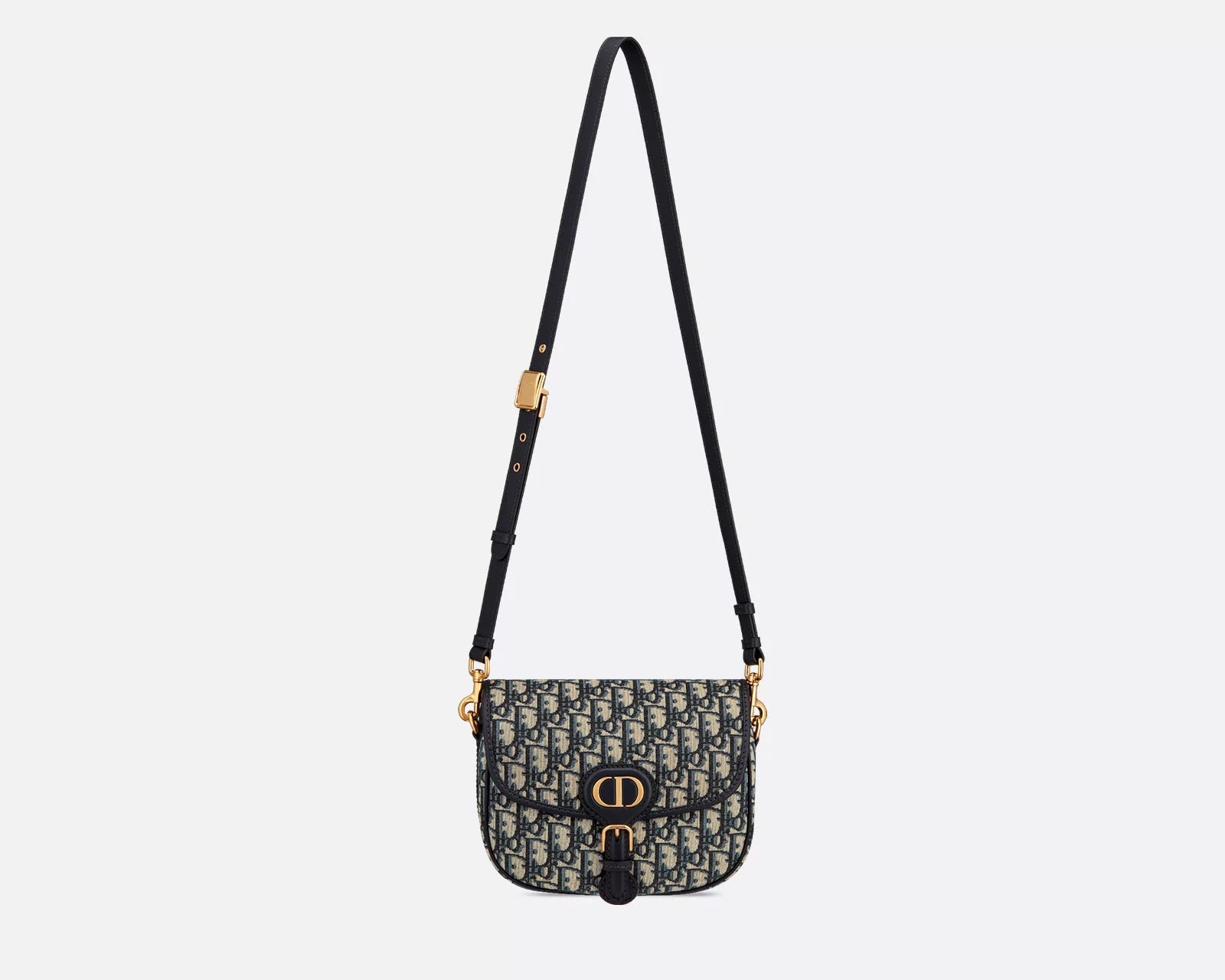 Dior Bobby Medium Blue Dior Oblique Jacquard M9319UTZQ_M928, sac à rabat en toile monogrammée bleue et beige, cuir bleu marine et fermoir CD doré.