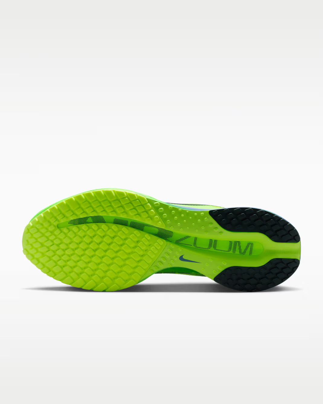 Nike Air Zoom Pegasus Premium Lime Blast Sapphire en mesh technique avec amorti ZoomX ReactX et Air Zoom visible intégrale. vue semelle