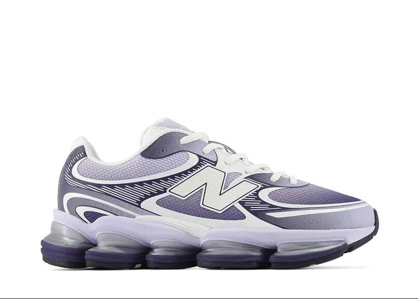 New Balance ABZORB 2000 Boysenberry Smoked Violet avec tige en mesh technique respirant, empiècements synthétiques violets et semelle sculptée avec technologie d'amorti ABZORB vue de profil. 