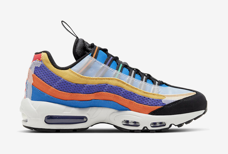 Nike Air Max 95 BHM 2020 multicolore avec panneaux en canvas, ripstop et mesh, shrouds personnalisables et unités Nike Air visibles.