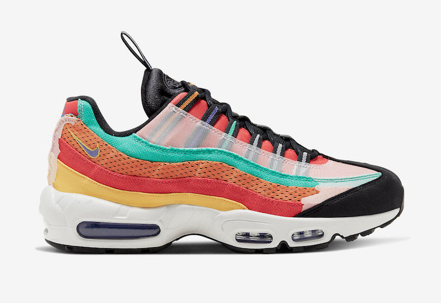Nike Air Max 95 BHM 2020 multicolore avec panneaux en canvas, ripstop et mesh, shrouds personnalisables et unités Nike Air visibles.