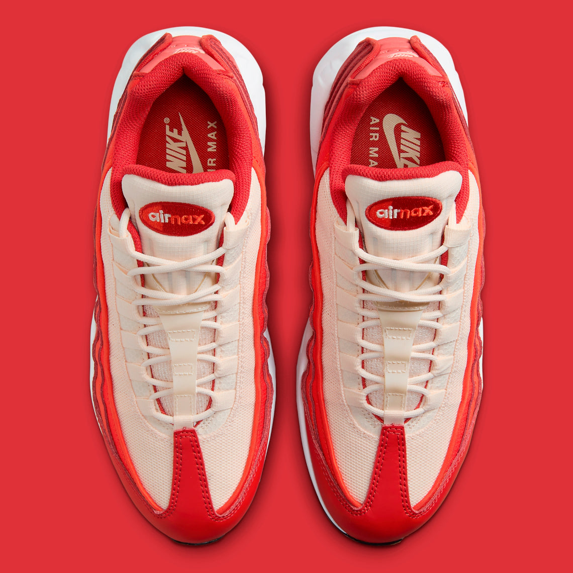 Sneakers Nike Air Max 95 Picante Red rouges et noires en mesh et matières synthétiques avec amorti Air Max visible. Vue du dessus 