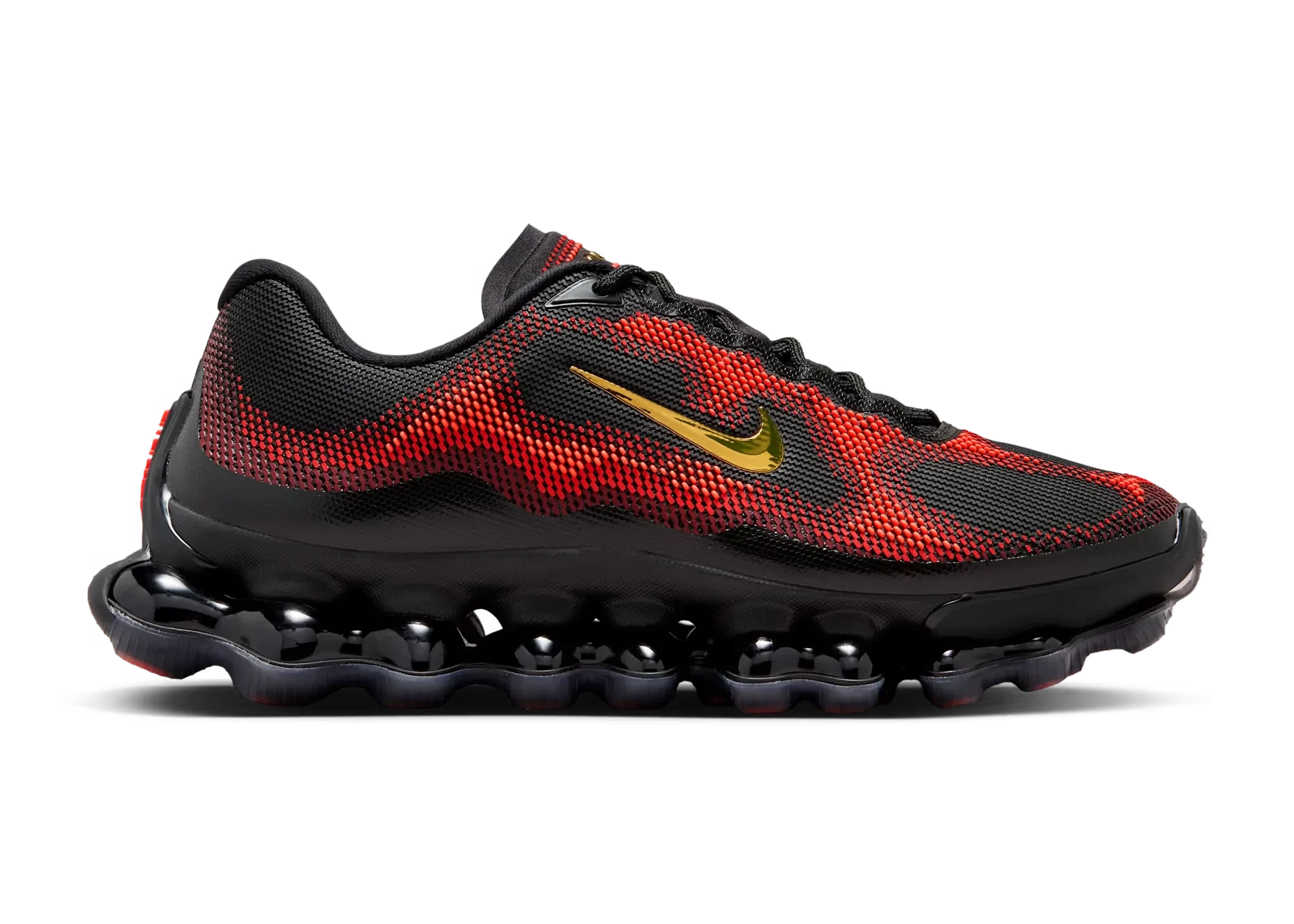 Nike Air Liquid Max Bright Crimson Fire Red en mesh rouge avec unité Air visible intégrale et silhouette moderne inspirée de la performance.
