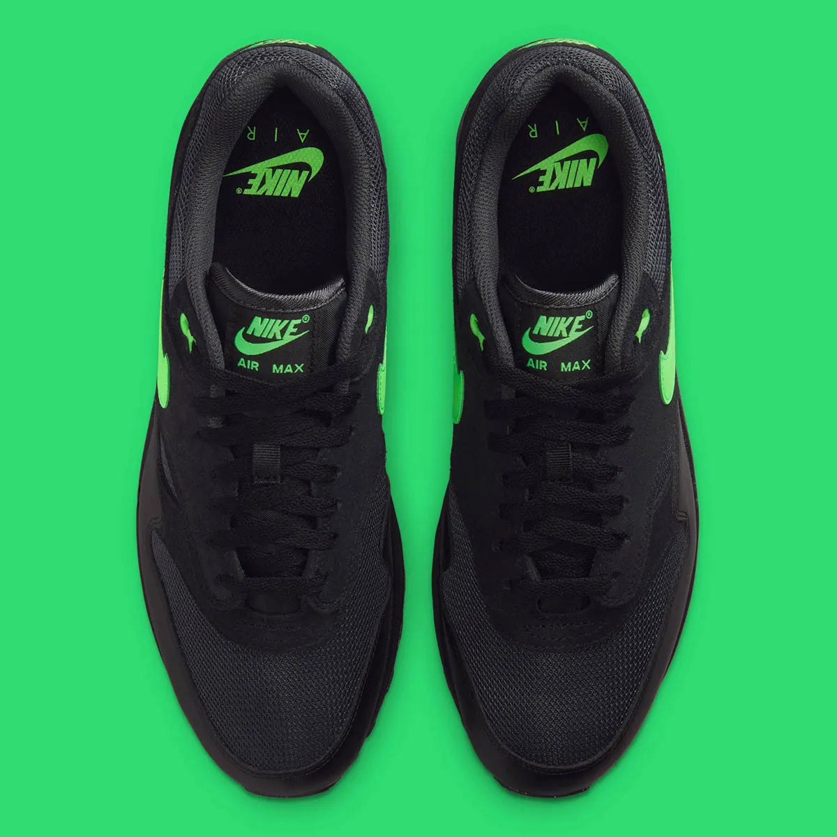 Chaussure de ville Nike Air Max 1 Hufquake , noir , vert , semelle confortable , vue de haut