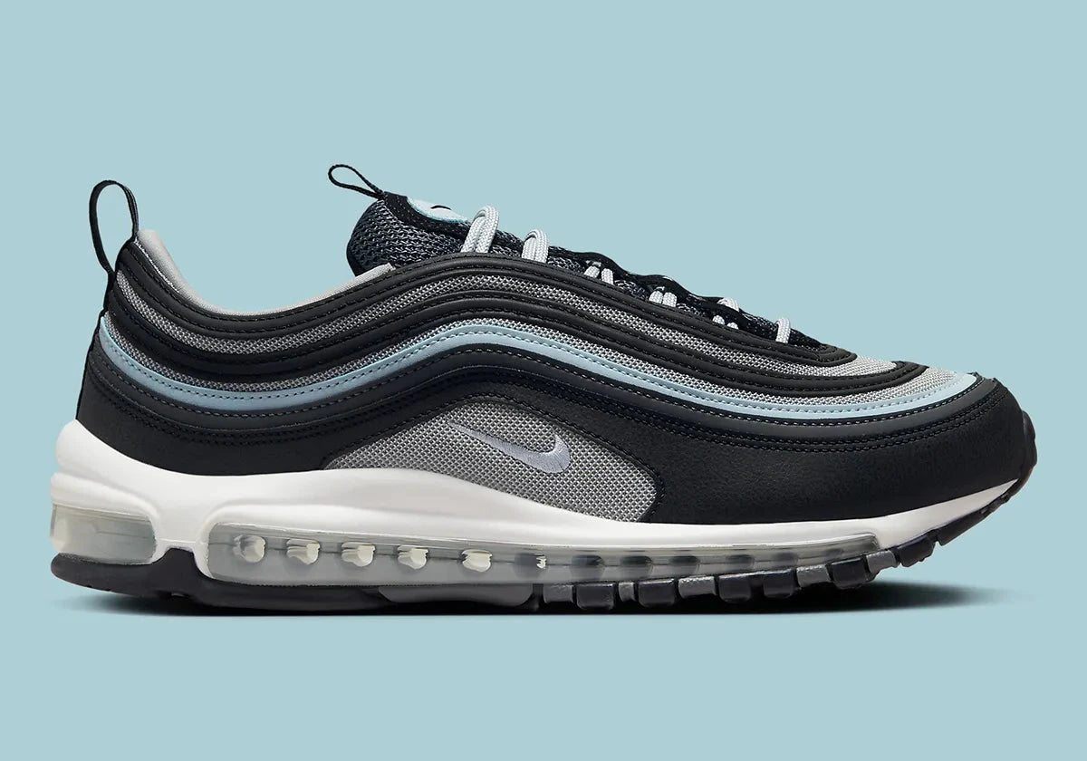 Nike Air Max 97 Black Iron Grey Blue Tint bleu froid noir blanc bulle d'air gris