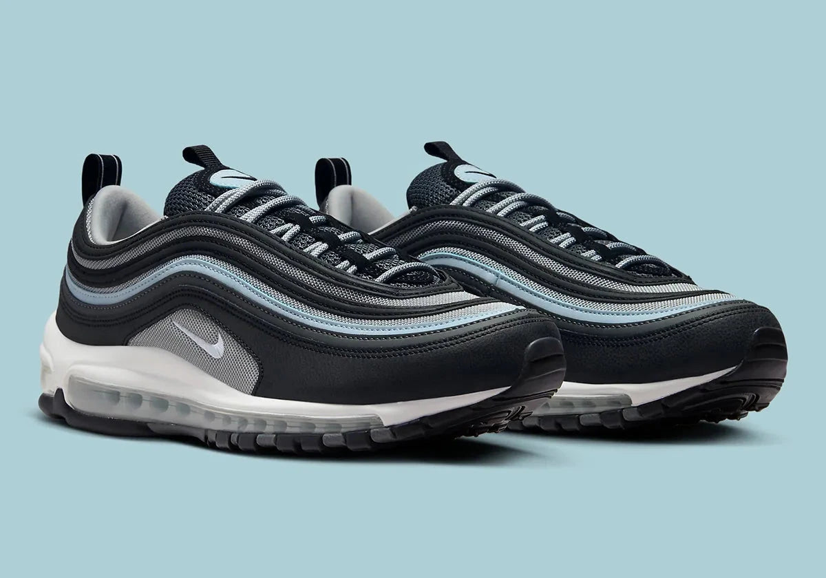 Nike Air Max 97 Black Iron Grey Blue Tint bleu froid noir blanc bulle d'air gris