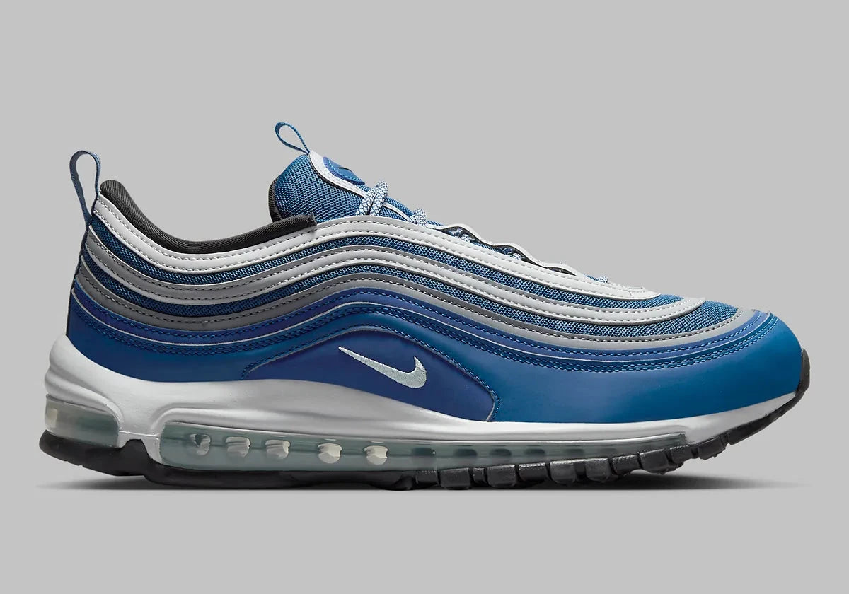 Nike Air Max 97 Court Blue Pure Platinum bleu froid argent logo blanc swoosh