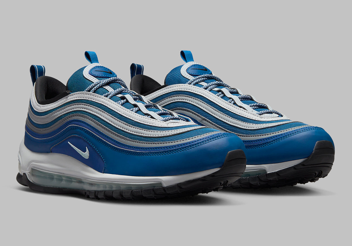 Nike Air Max 97 Court Blue Pure Platinum bleu froid argent logo blanc swoosh