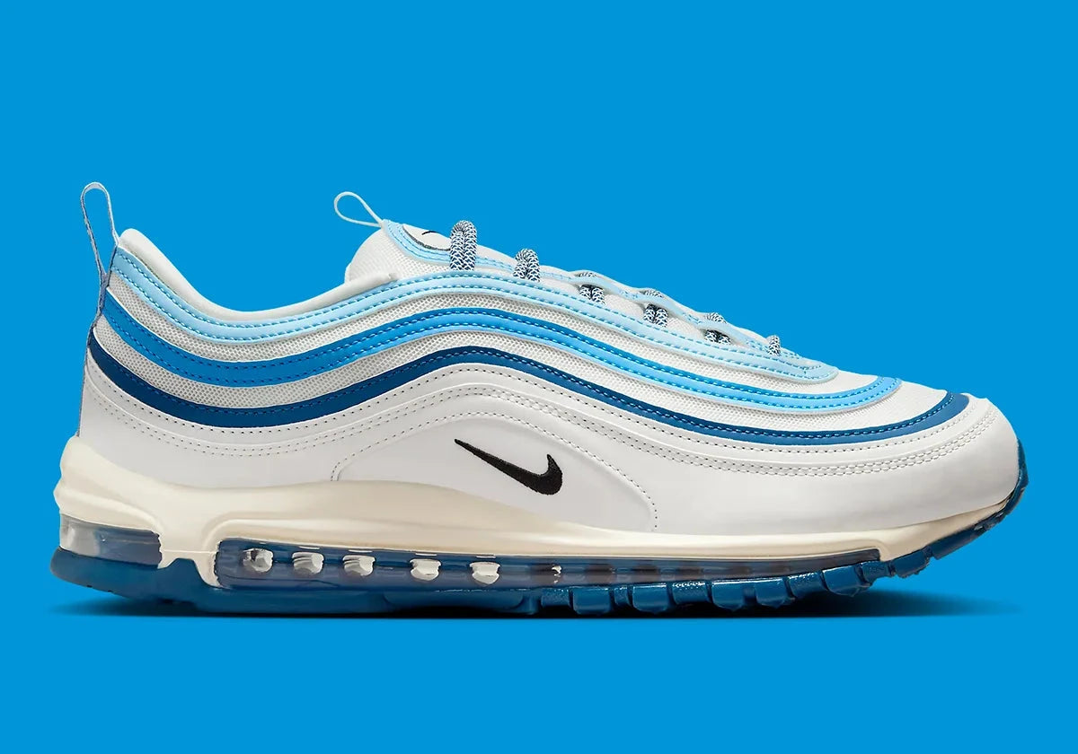 Nike Air Max 97 Summit White Light Photo Blue bleu ciel blanc dégradé bleus swoosh bulle d'air