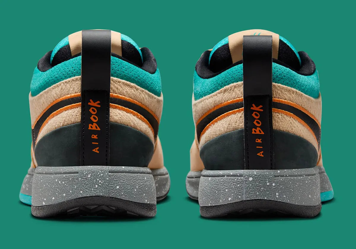 Nike Book 1 Mowabb à silhouette basse, avec tige textile aux tons naturels, empiècements structurés, accents contrastés, amorti Zoom Air et semelle extérieure adhérente.