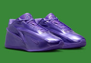 Sneaker Nike KD 19 Field Purple violette avec tige en mesh technique, amorti Zoom Air et design performance basketball moderne vue de 3/4 face. 