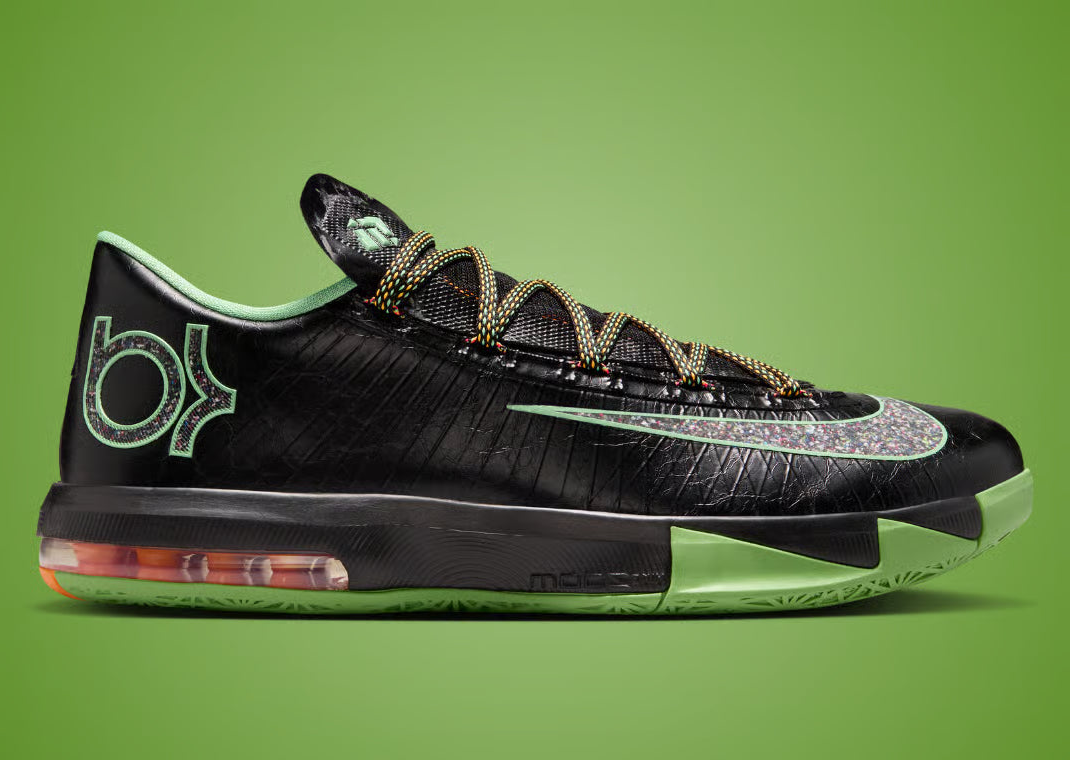 Nike KD 6 Brazil 2026 en vert, jaune et bleu avec amorti Zoom Air et silhouette basketball performante inspirée du Brésil.