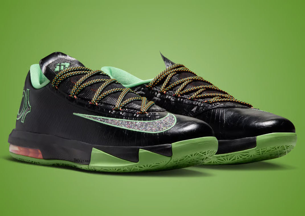 Nike KD 6 Brazil 2026 en vert, jaune et bleu avec amorti Zoom Air et silhouette basketball performante inspirée du Brésil.