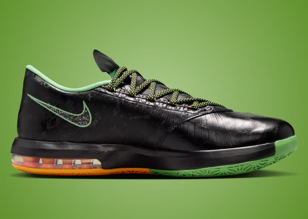 Nike KD 6 Brazil 2026 en vert, jaune et bleu avec amorti Zoom Air et silhouette basketball performante inspirée du Brésil.