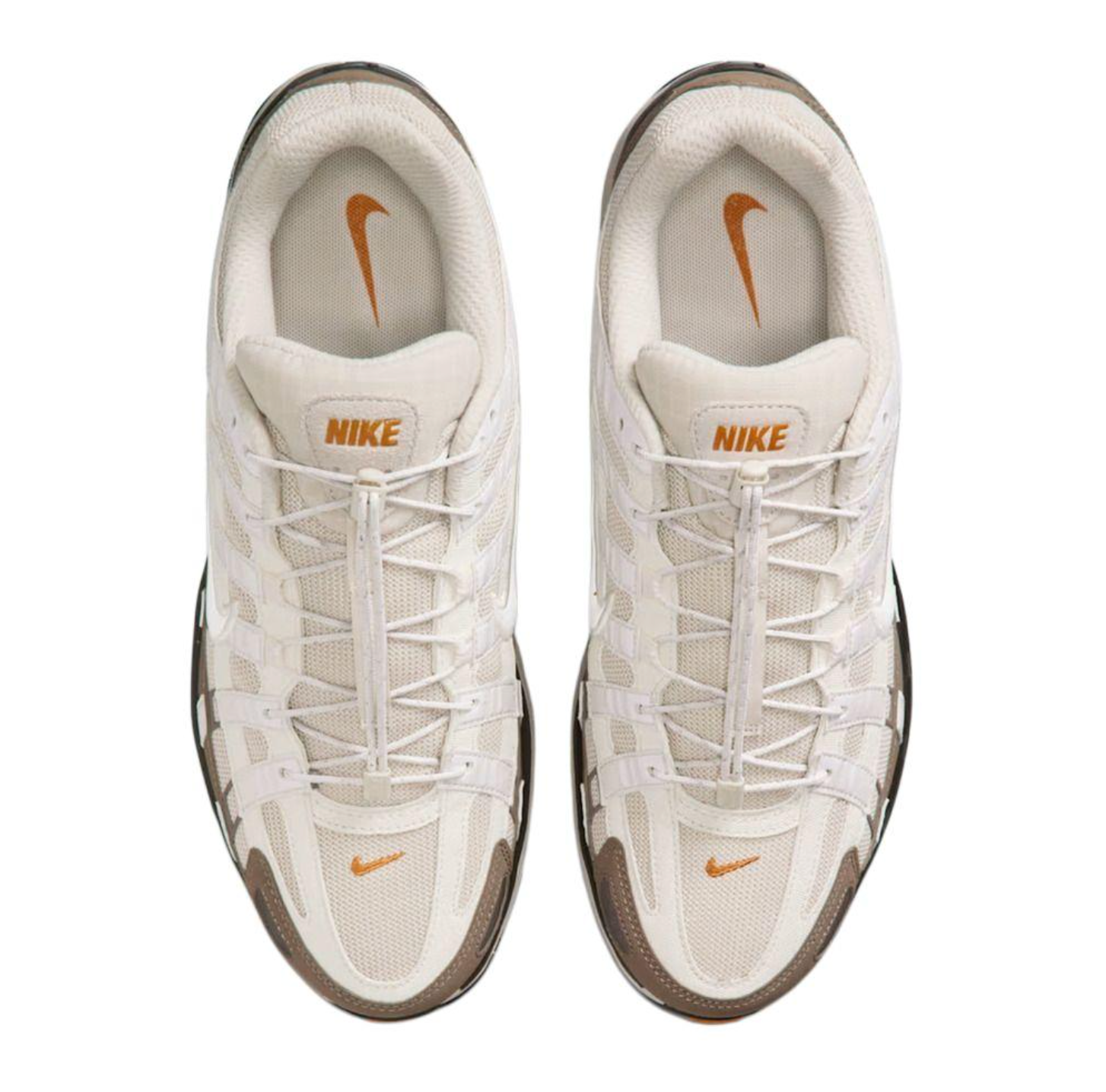 Nike P-6000 Light Orewood Brown Mink Brown en tons beige et marron avec détails Phantom et Sail et construction rétro-running multicouche vue du dessus. 