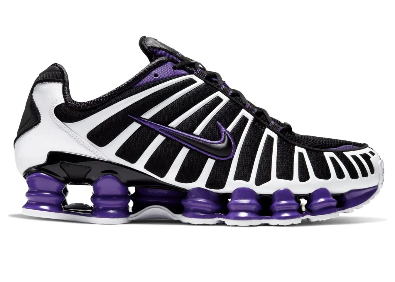 Nike Shox TL Persian Violet avec tige en mesh respirant, renforts synthétiques, détails Persian Violet et semelle Nike Shox intégrale offrant amorti et stabilité vue de profil. 