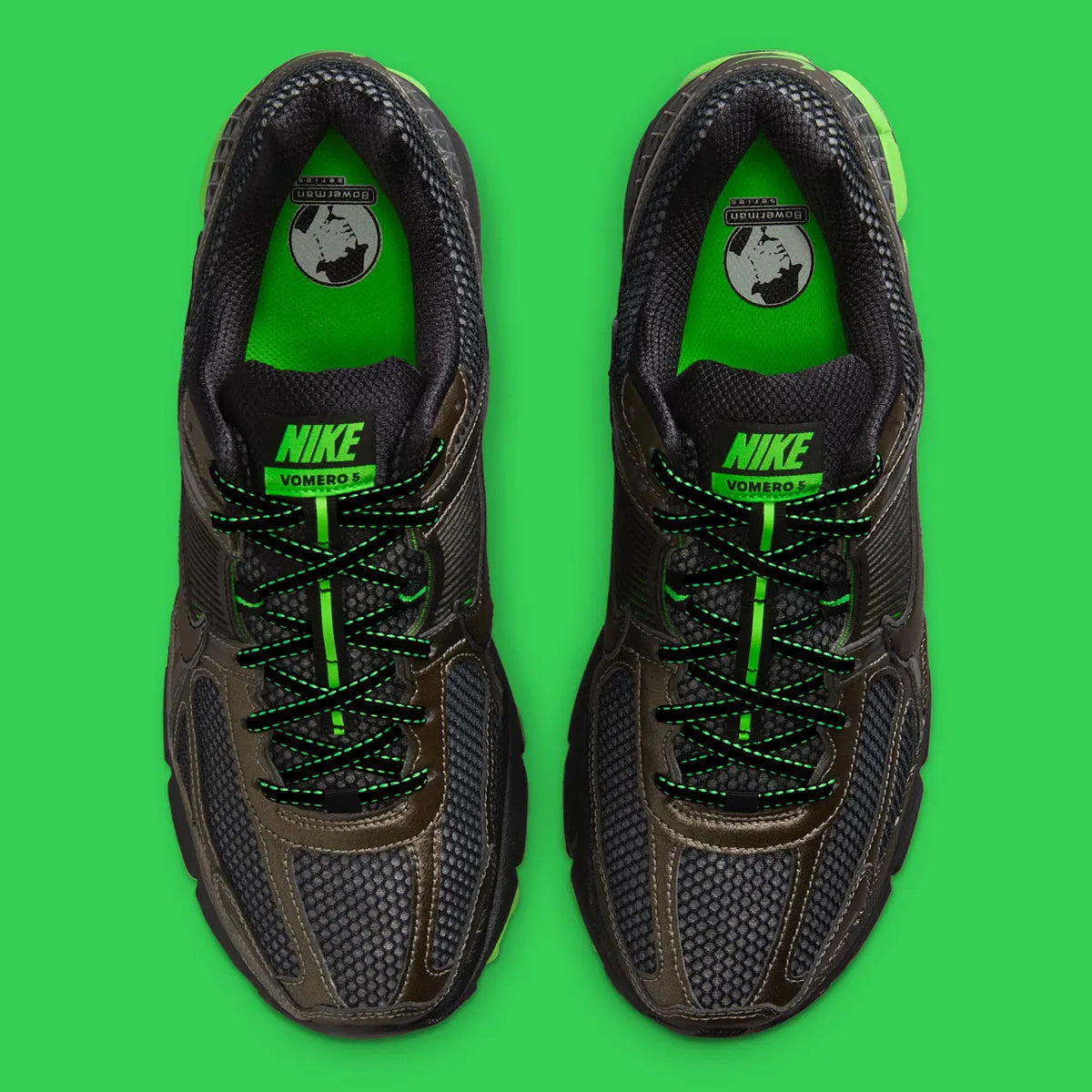 chaussure de running lNike Zoom Vomero 5 Gets Slimy In “Green Strike” , marron , vert , semelle légère et confortable , vue de haut