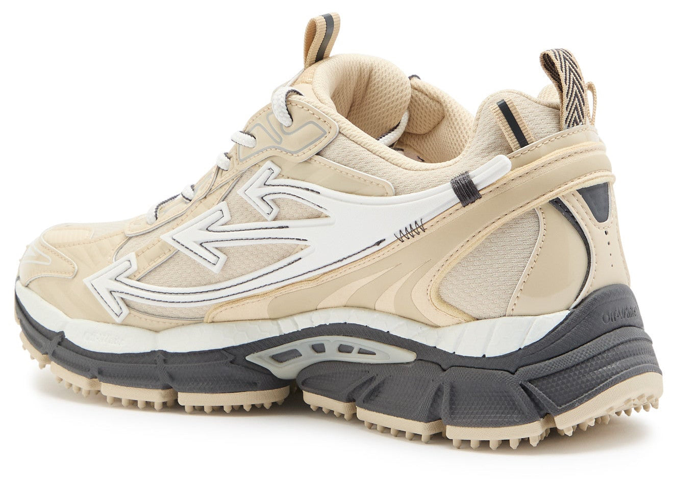 Sneakers OFF-WHITE Be Right Back Light Beige en matériaux techniques avec détails graphiques signature et semelle sculpturale