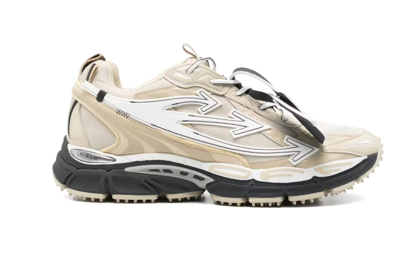 Sneakers OFF-WHITE Be Right Back Light Beige en matériaux techniques avec détails graphiques signature et semelle sculpturale