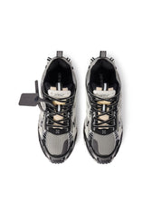OFF-WHITE Be Right Back Grey Black grises et noires en matériaux techniques avec détails graphiques signature et semelle sculpturale (vue de dessus)