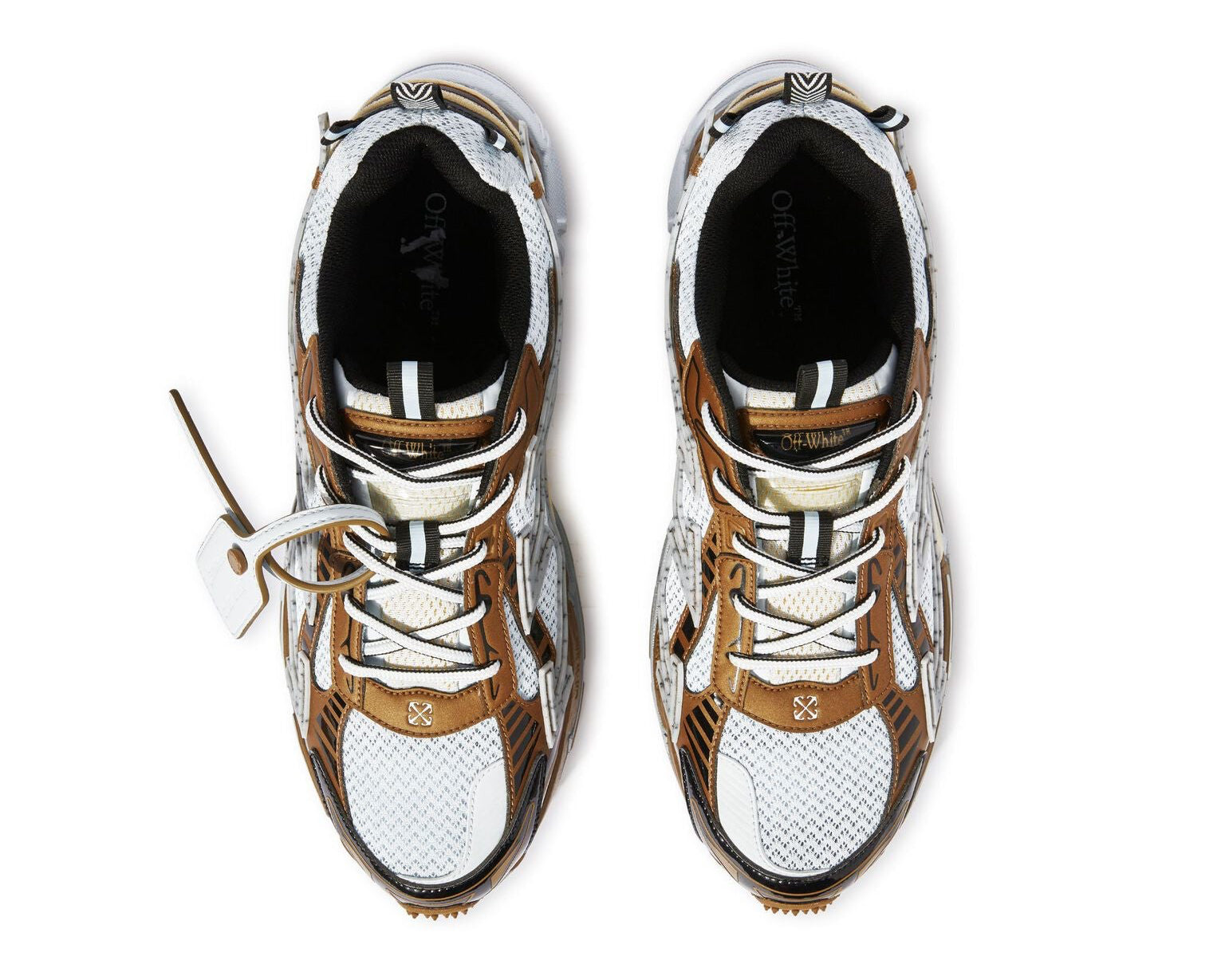 OFF-WHITE Be Right Back Silver Bronze argent et bronze en matériaux techniques avec détails graphiques signature et semelle sculpturale (vue de dessus)