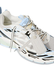 OFF-WHITE Be Right Back White Light Blue blanches et bleu clair en matériaux techniques avec détails graphiques signature et semelle sculpturale (zoom avant)