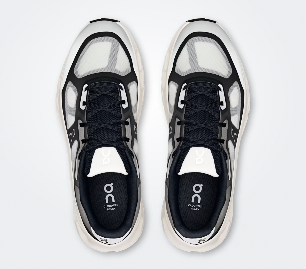 On Running Cloudtilt Remix Black Ivory, sneaker lifestyle On Running noire et ivoire équipée de la technologie CloudTec Phase® et de l'amorti Helion™.