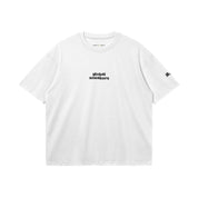 T-shirt blanc Global Sneakers x Ailleurs/Higher Marseille – sérigraphie artisanale avec Notre-Dame de la Garde et le Vélodrome", vue de face