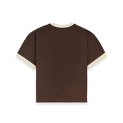 Tee-shirt Maison ATNAV marron et écru en coton premium avec coupe minimaliste et marquage M.A signature