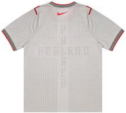 Palace x Nike England Dri-FIT Academy Pro Football Top Pewter Grey/Bright Crimson en polyester recyclé, technologie Nike Dri-FIT, base grise et détails rouge Bright Crimson.