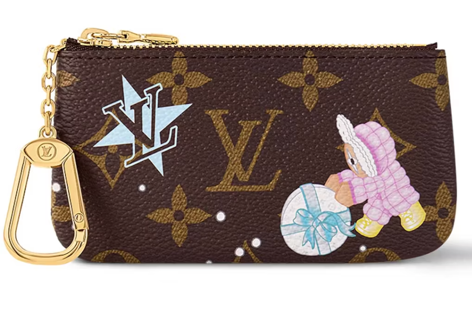 Porte-clés Louis Vuitton Monogram/Azur Frost doudoune marron zip or neige hiver fleur 