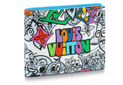Portefeuille Louis Vuitton Multiple bleu cartoon dessin coloré multicolors blanc 
