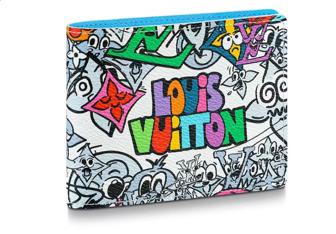 Portefeuille Louis Vuitton Multiple bleu cartoon dessin coloré multicolors blanc 