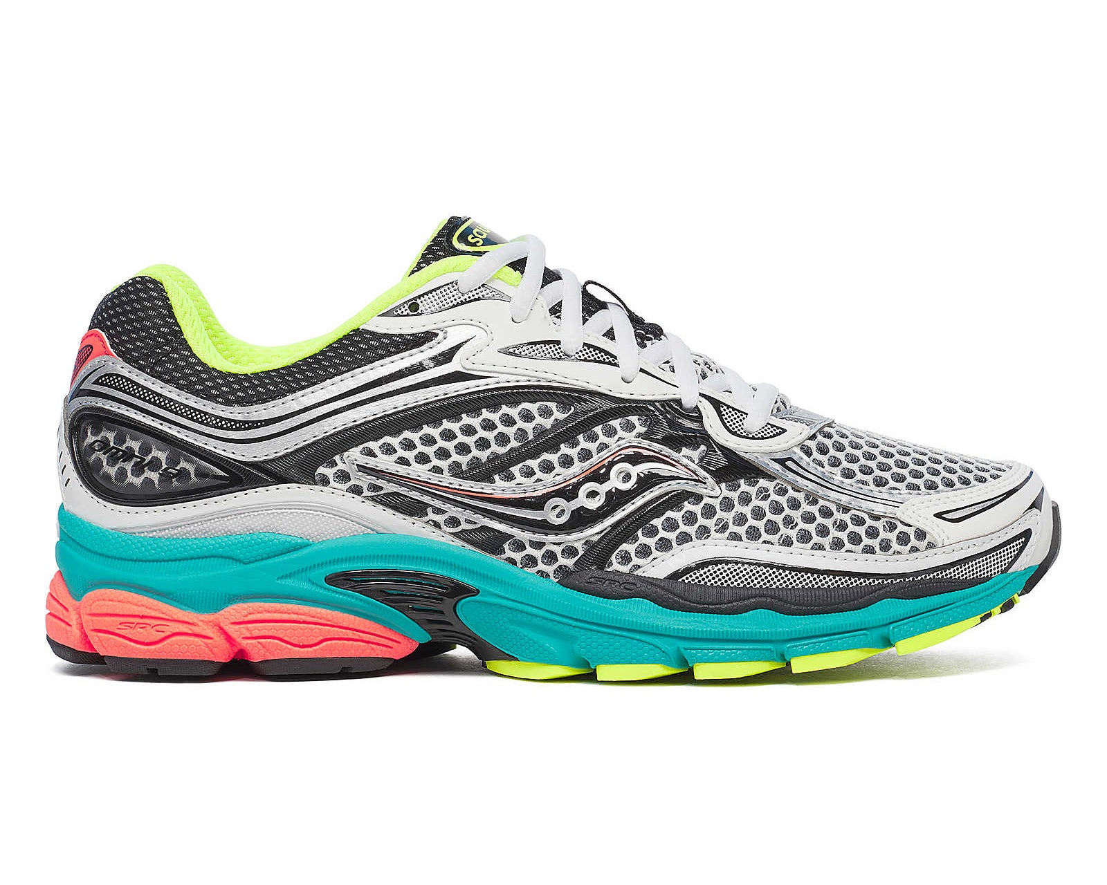 Image de la Saucony ProGrid Omni 9 Silver Mutant, sneaker grise avec panneaux métallisés argentés, détails noirs et semelle technique ProGrid.