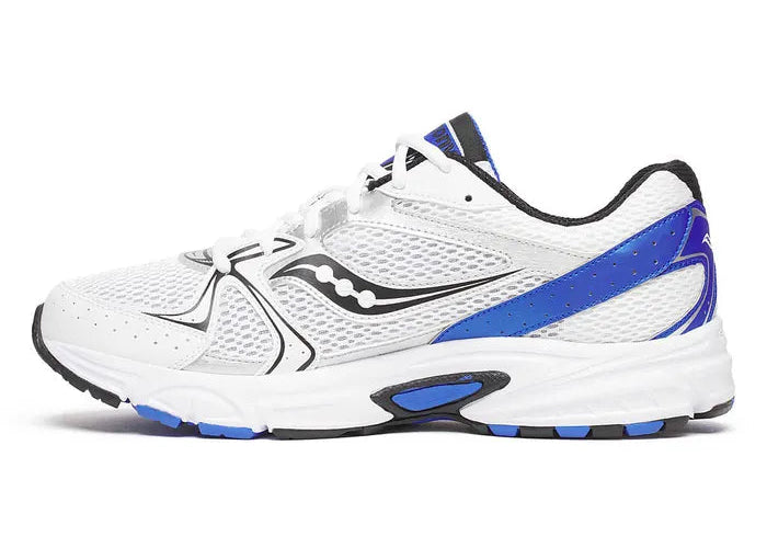 Saucony Ride Millennium blanche avec détails noir et Royal Blue, mesh respirant et amorti GR.Vue de coté intérieur 