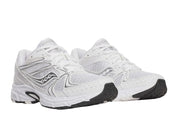 Saucony Grid Ride Millennium White Silver Black, sneaker Saucony rétro-running blanche, argentée et noire en mesh avec empiècements techniques et amorti GRID.